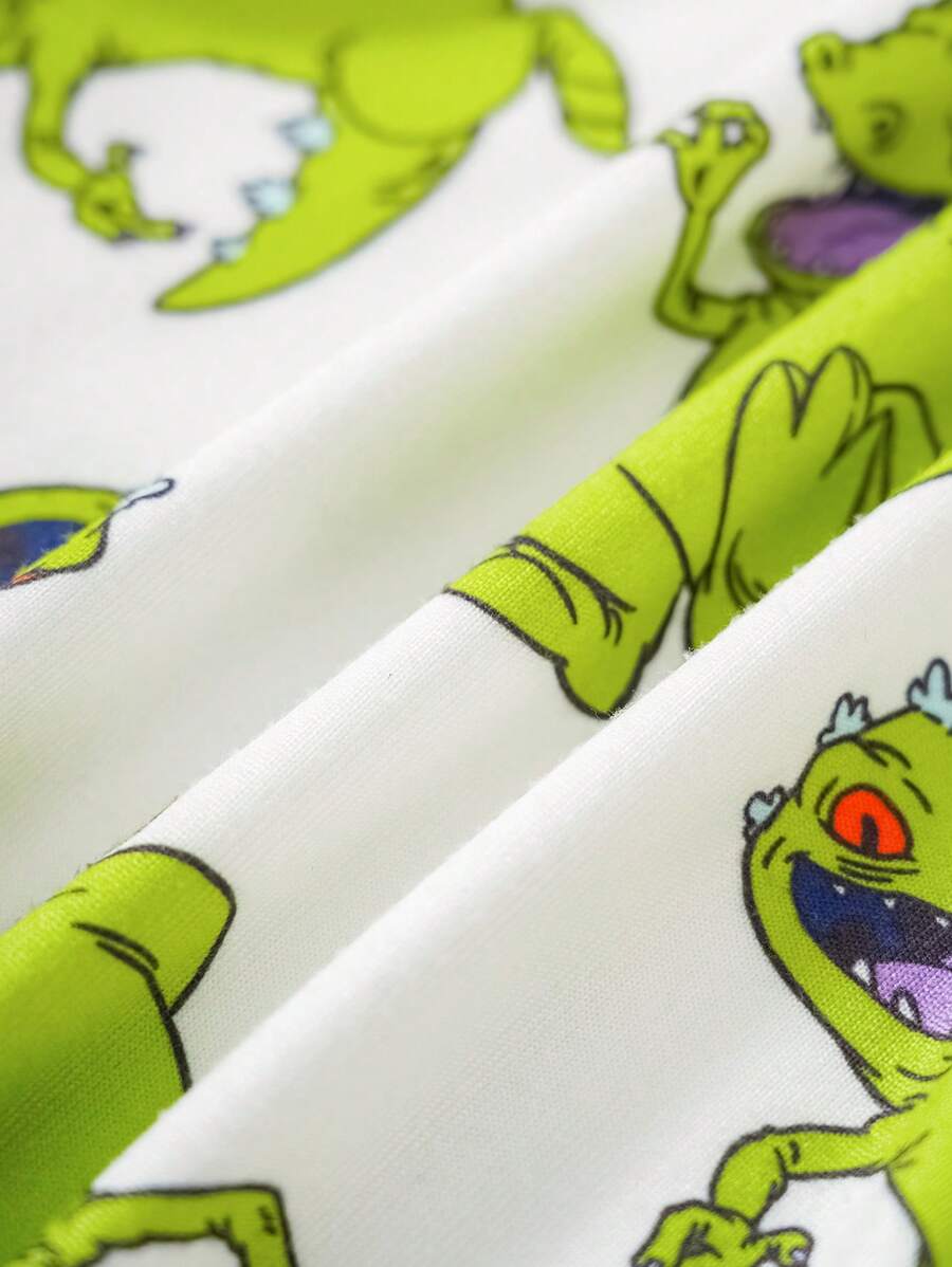 Baby Boy Cartoon Green Dinosaur Print Short Sleeve Bodysuit Casual Cute Summer Outfit
