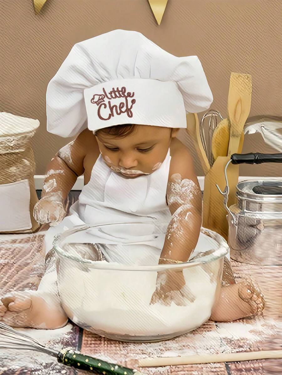 Baby Boy Chef Hat and Apron Photography Outfit Set for Newborn Photoshoots