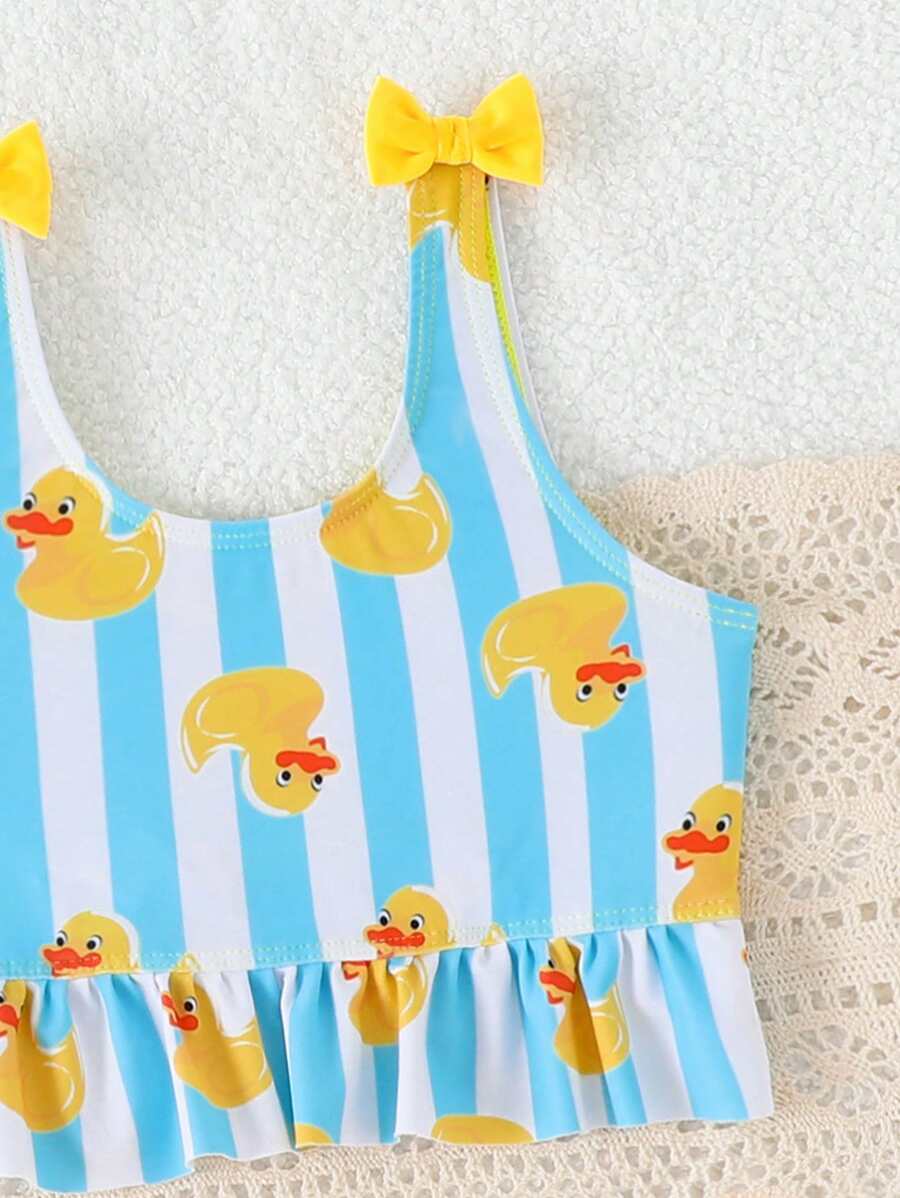 Vacation Beachwear Set For Kids Girls With Printed Bikini And Cover Skirt