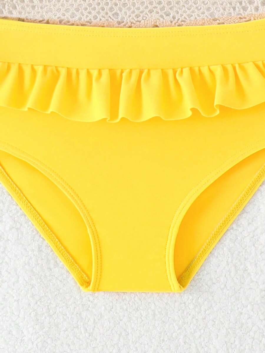 Vacation Beachwear Set For Kids Girls With Printed Bikini And Cover Skirt