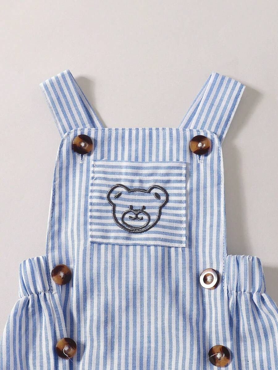 3PCS Baby Boy Bear Embroidered Overall Outfit Set for Cute Summer Daily Wear