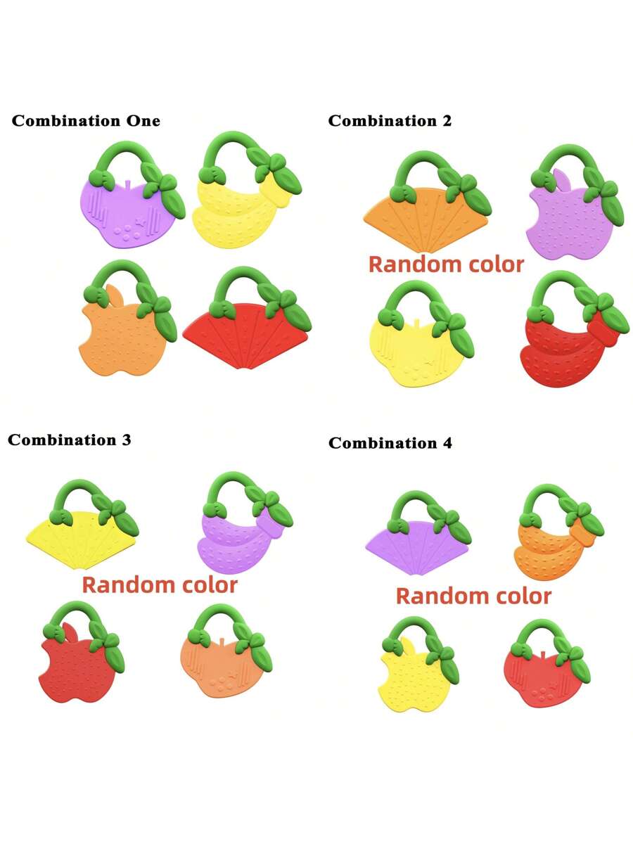Baby Silicone Teething Toy Set Fruit Shape Teether Keys Freezable Teethers for Infants Boys and Girls
