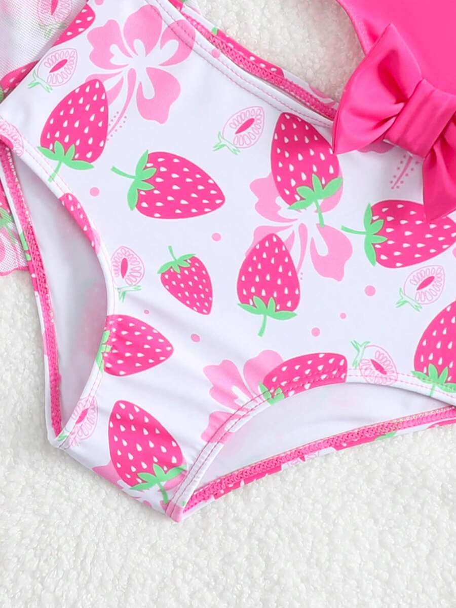 Summer Beach Outfit For Little Girls With Palm Print Swimsuit And Cover Up