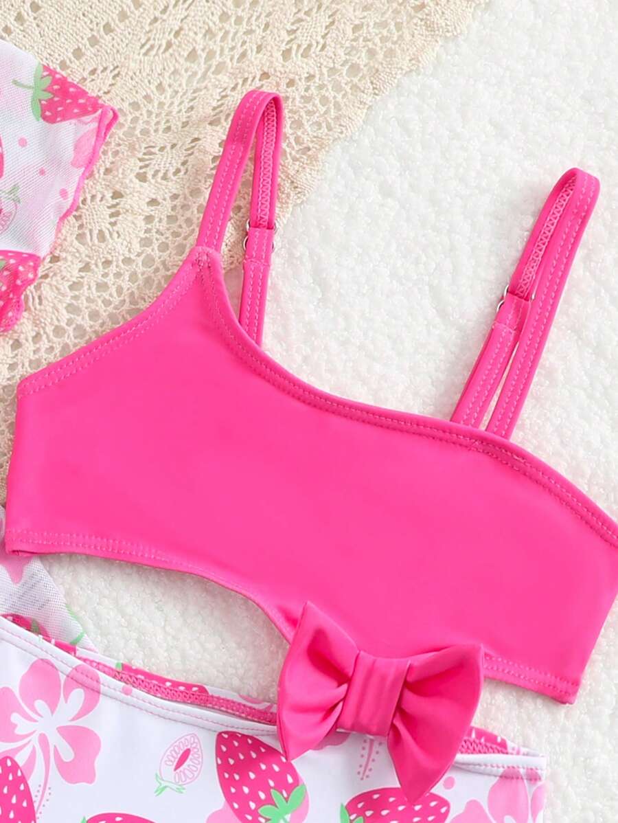Summer Beach Outfit For Little Girls With Palm Print Swimsuit And Cover Up