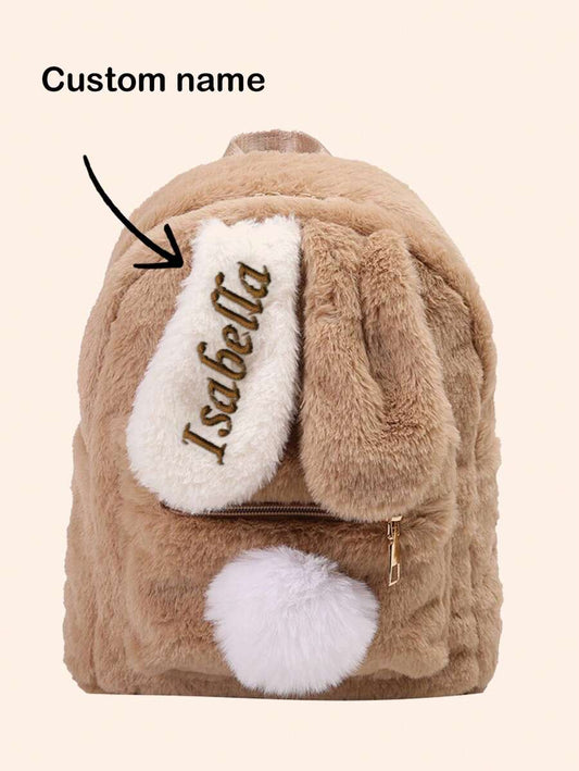 Personalized Bunny Ear Plush Backpack – Custom Embroidered Name School Bag