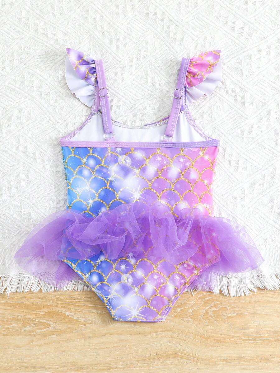 Baby Girls Mermaid Fish Scale One Piece Swimsuit Cute Ocean Princess Beachwear