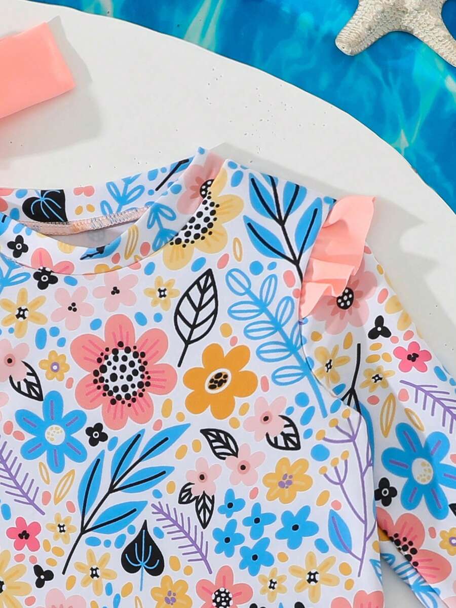 Ruffle Tankini Beachwear For Little Girls With Matching Headband