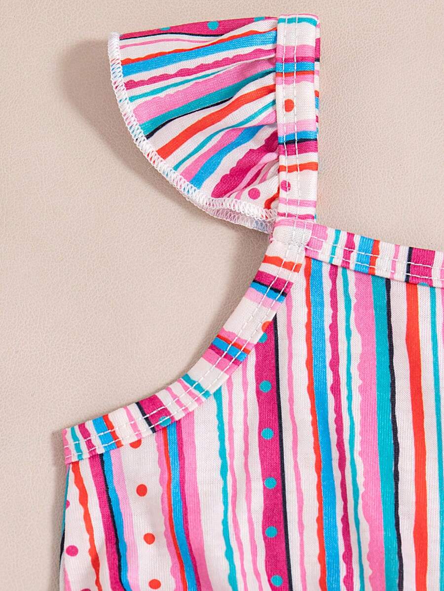 Infant Girls 3-Piece Summer Set: Full Print Floral and Striped Sleeveless Top and Shorts