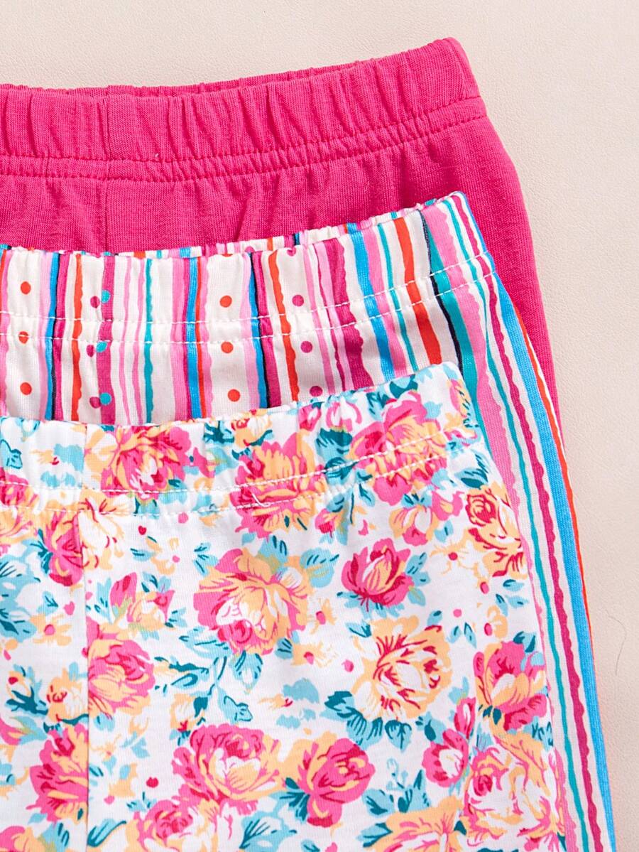 Infant Girls 3-Piece Summer Set: Full Print Floral and Striped Sleeveless Top and Shorts