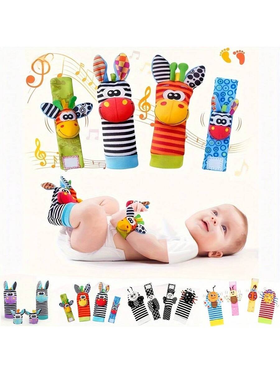 4pcs Baby Wrist Rattle and Foot Finder Toy Set Sensory Teething Toys for Infants Early Learning Gift