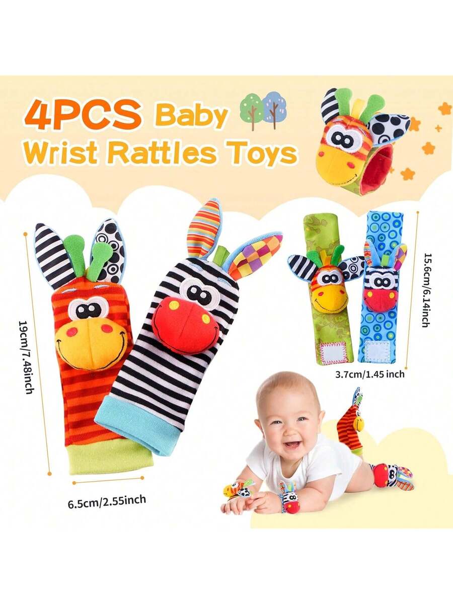 4pcs Baby Wrist Rattle and Foot Finder Toy Set Sensory Teething Toys for Infants Early Learning Gift