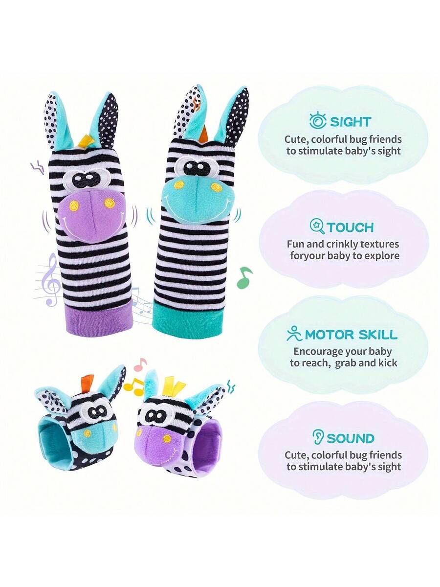 4pcs Baby Wrist Rattle and Foot Finder Toy Set Sensory Teething Toys for Infants Early Learning Gift