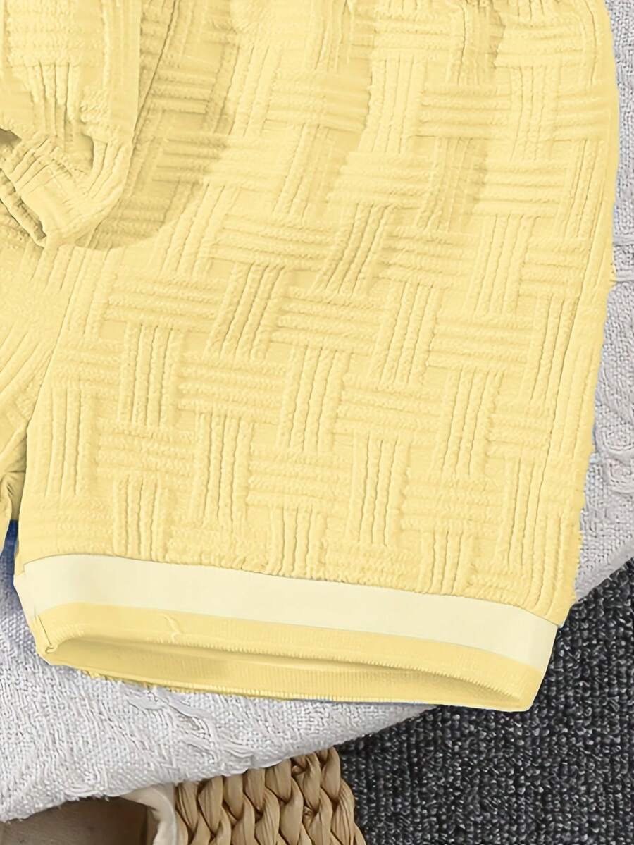 Stylish Baby Boy Solid Color Jacquard Top and Matching Shorts Summer Set