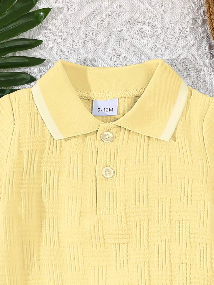 Stylish Baby Boy Solid Color Jacquard Top and Matching Shorts Summer Set