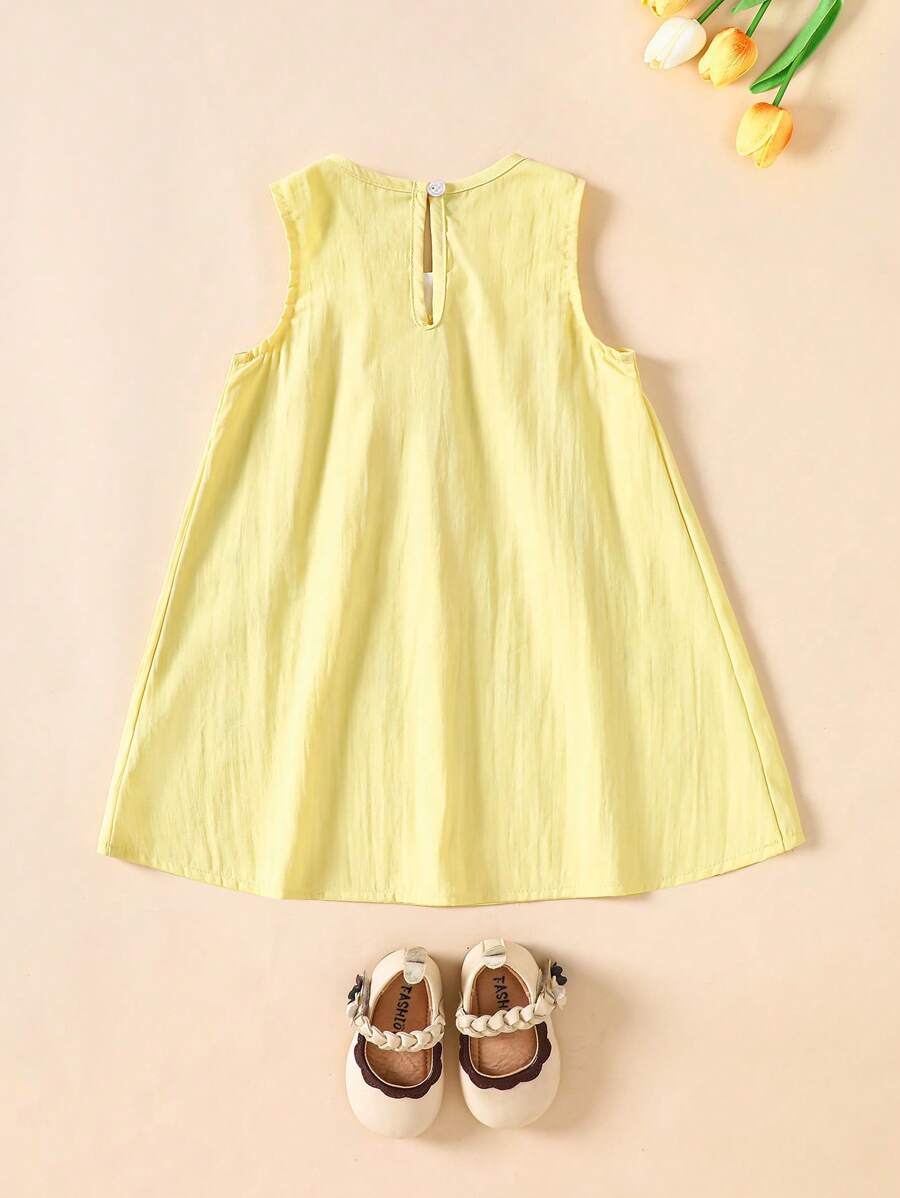 Sleeveless Long Dress with Embroidered Cartoon Duck for Toddler Girls