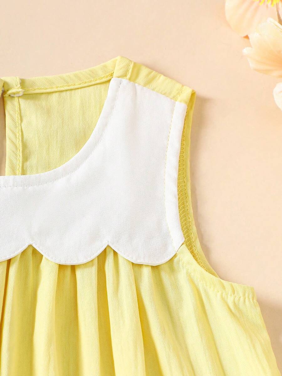 Sleeveless Long Dress with Embroidered Cartoon Duck for Toddler Girls