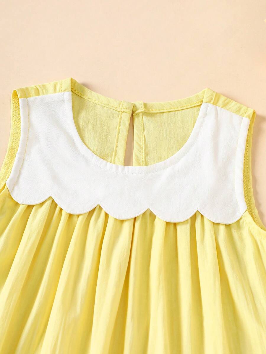 Sleeveless Long Dress with Embroidered Cartoon Duck for Toddler Girls