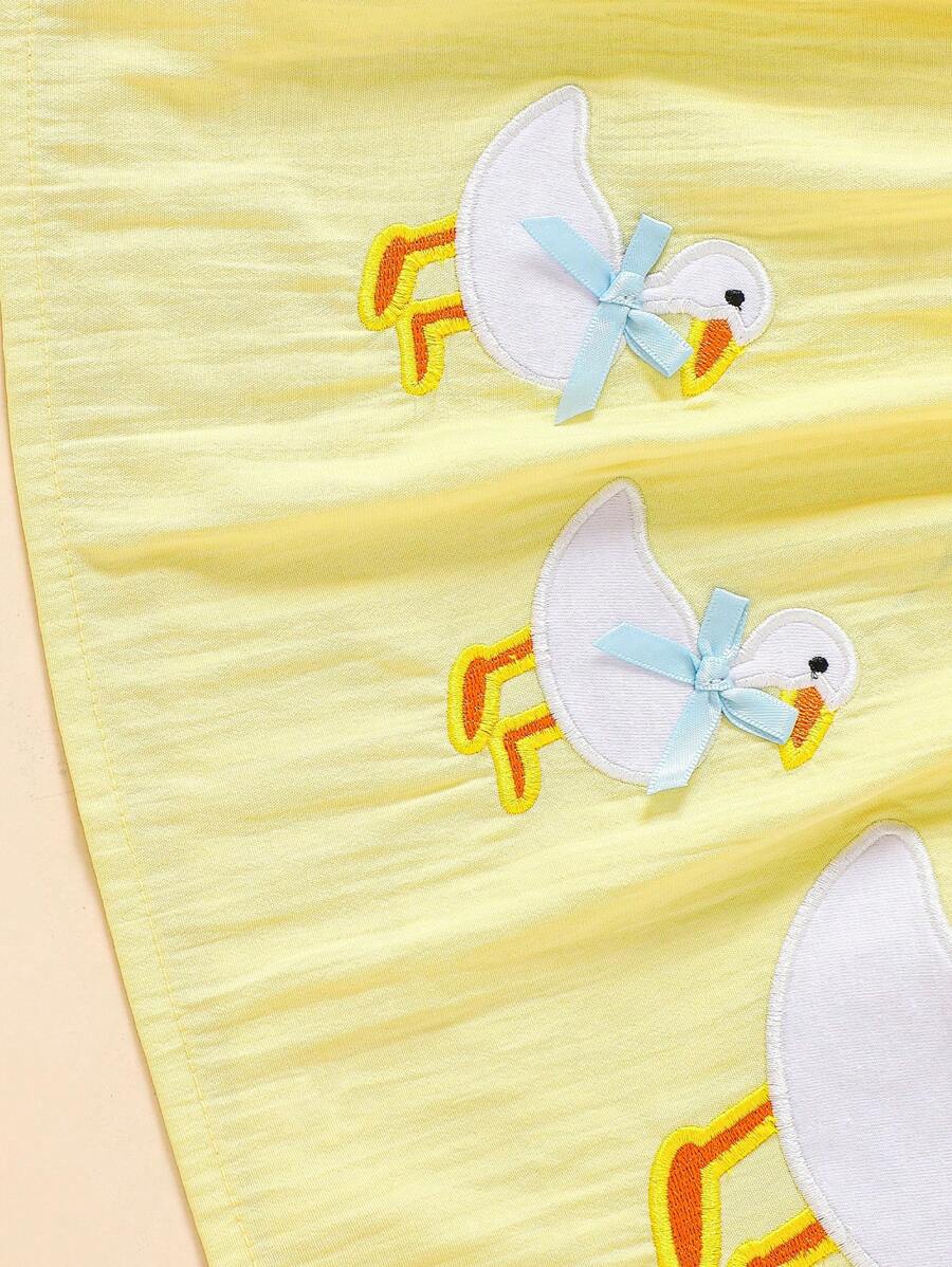 Sleeveless Long Dress with Embroidered Cartoon Duck for Toddler Girls