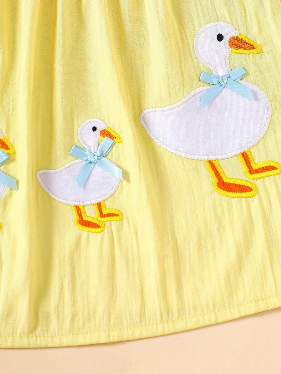 Sleeveless Long Dress with Embroidered Cartoon Duck for Toddler Girls