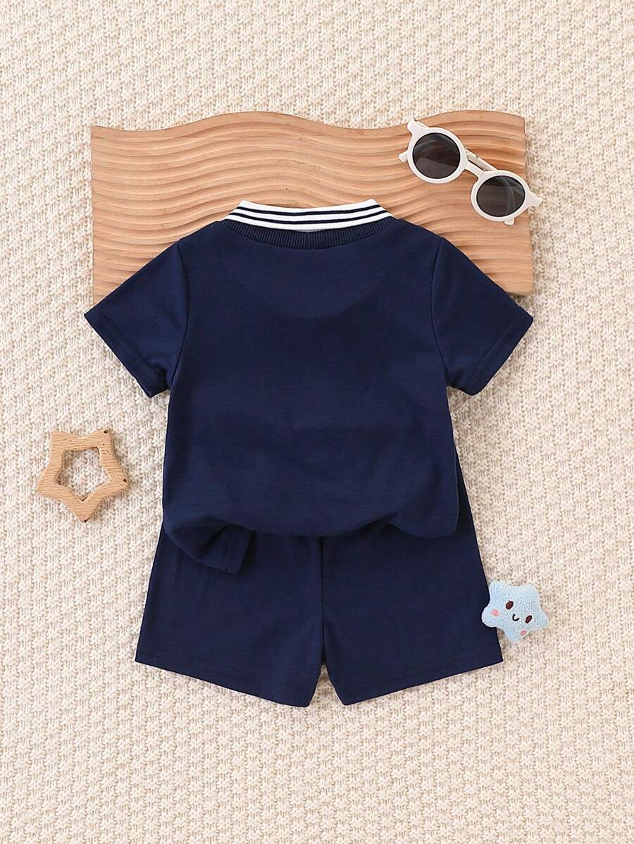 Playful Pals Baby Boy Letter Embroidery Polo and Shorts for Daily Wear