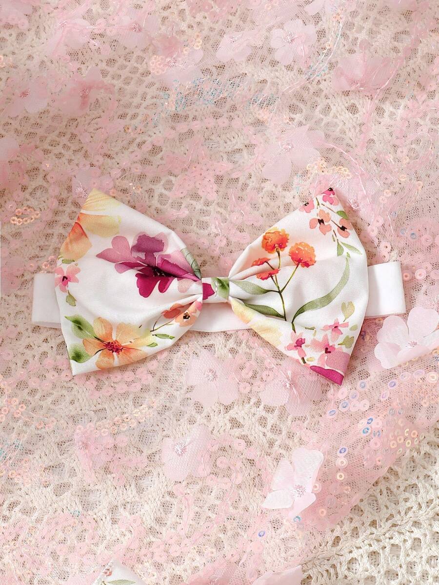 2PCS Baby Watercolor Floral Dress and Hairband Set for Cute Summer Outings