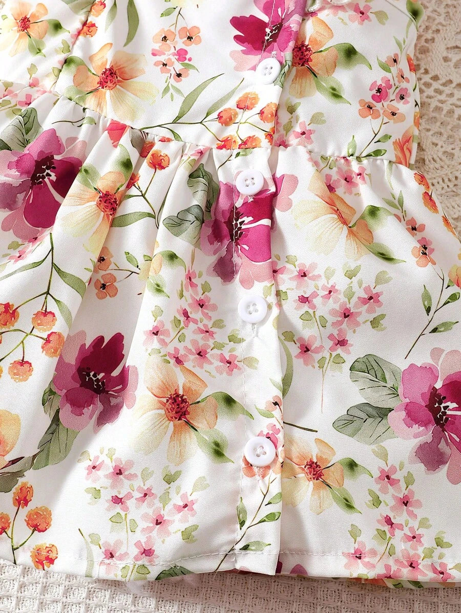 2PCS Baby Watercolor Floral Dress and Hairband Set for Cute Summer Outings