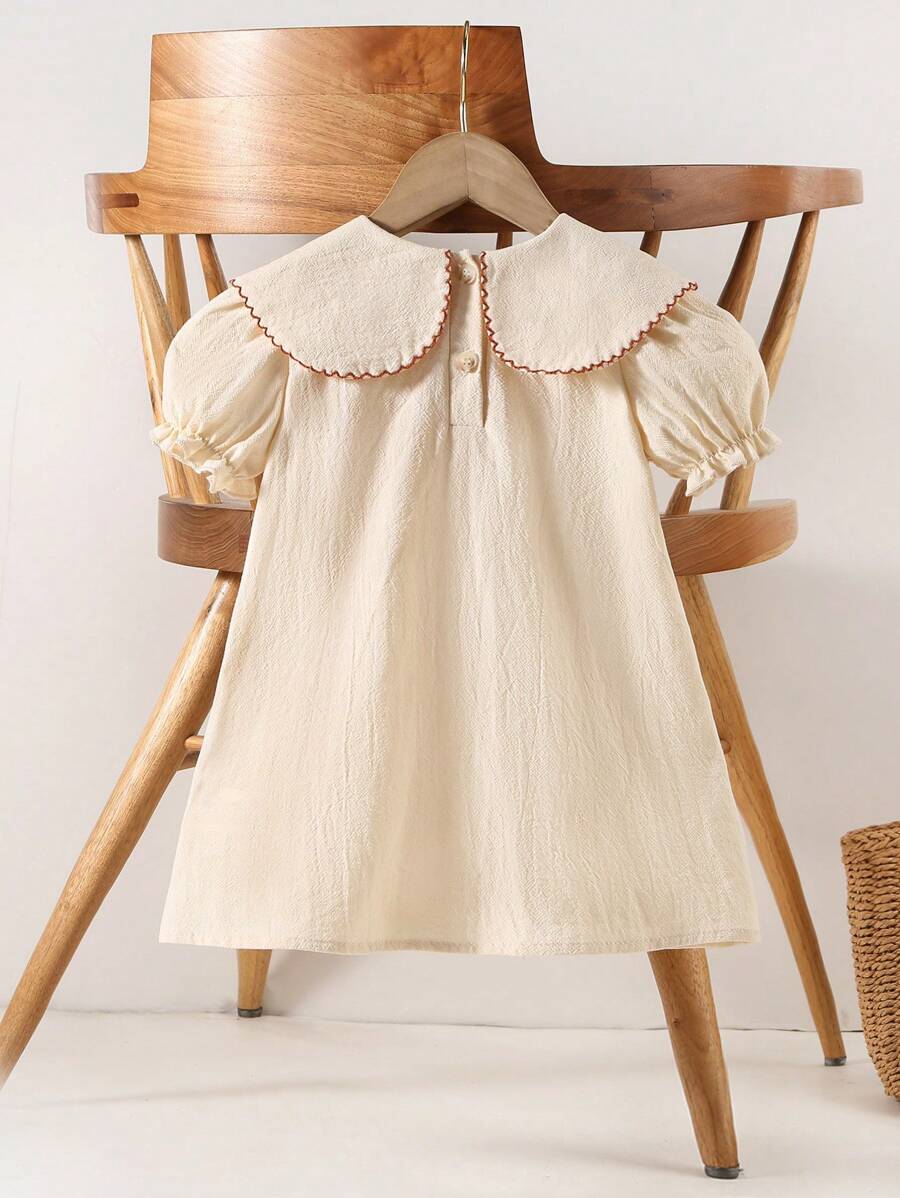 Infant Girl Peter Pan Collar Floral Embroidered Summer Dress for Casual Wear