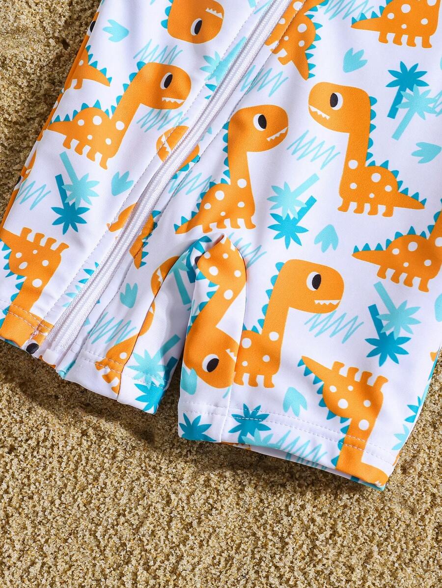 Baby Dinosaur Print Zipper One-Piece Swimsuit for Summer Beach and Pool Days