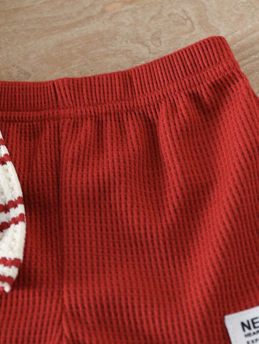 Infant Toddler Boys' Summer Outfit: Striped Waffle Tee and Letter Patch Shorts