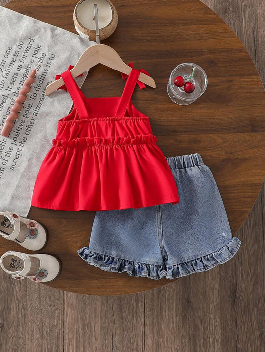 Cute Cherry Summer Clothing Set For Little Girls Party And Outing Style