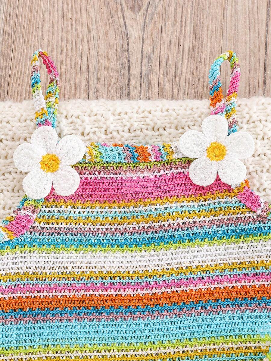 Striped Knit Camisole And Shorts Set For Baby Girls Summer Vacation Wear