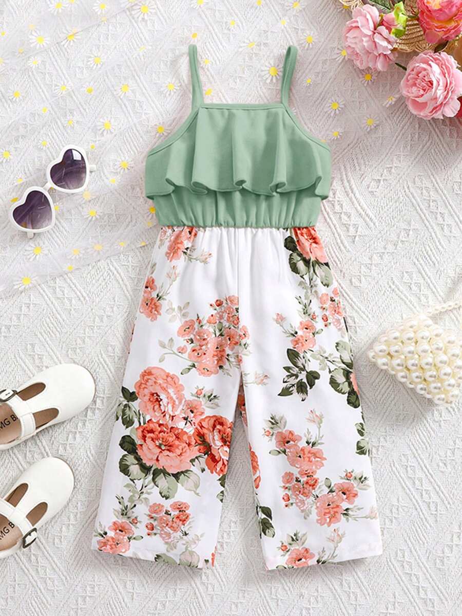 Baby Girl Floral Print Summer Jumpsuit Casual Sleeveless Outfit