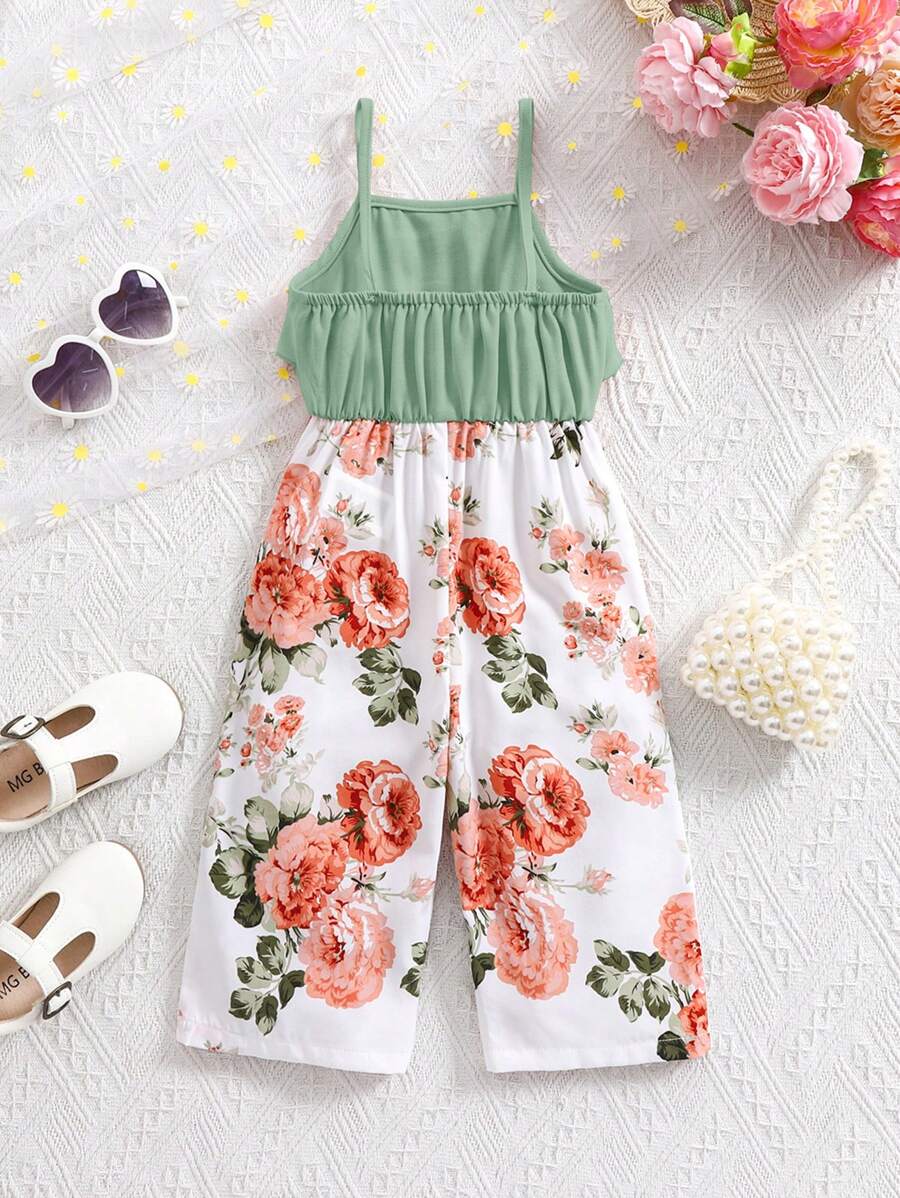 Baby Girl Floral Print Summer Jumpsuit Casual Sleeveless Outfit