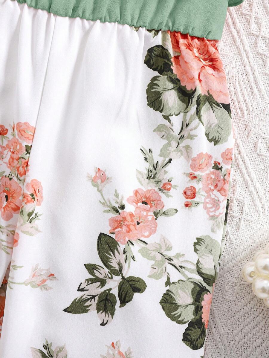 Baby Girl Floral Print Summer Jumpsuit Casual Sleeveless Outfit