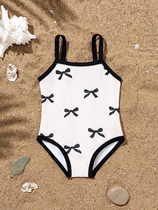 Baby Bow Decor One-Piece Swimsuit with Adjustable Shoulder Straps