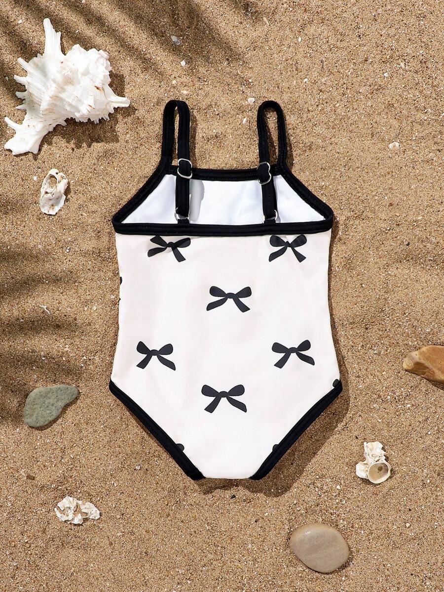Baby Bow Decor One-Piece Swimsuit with Adjustable Shoulder Straps