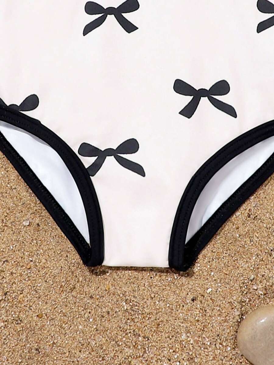 Baby Bow Decor One-Piece Swimsuit with Adjustable Shoulder Straps