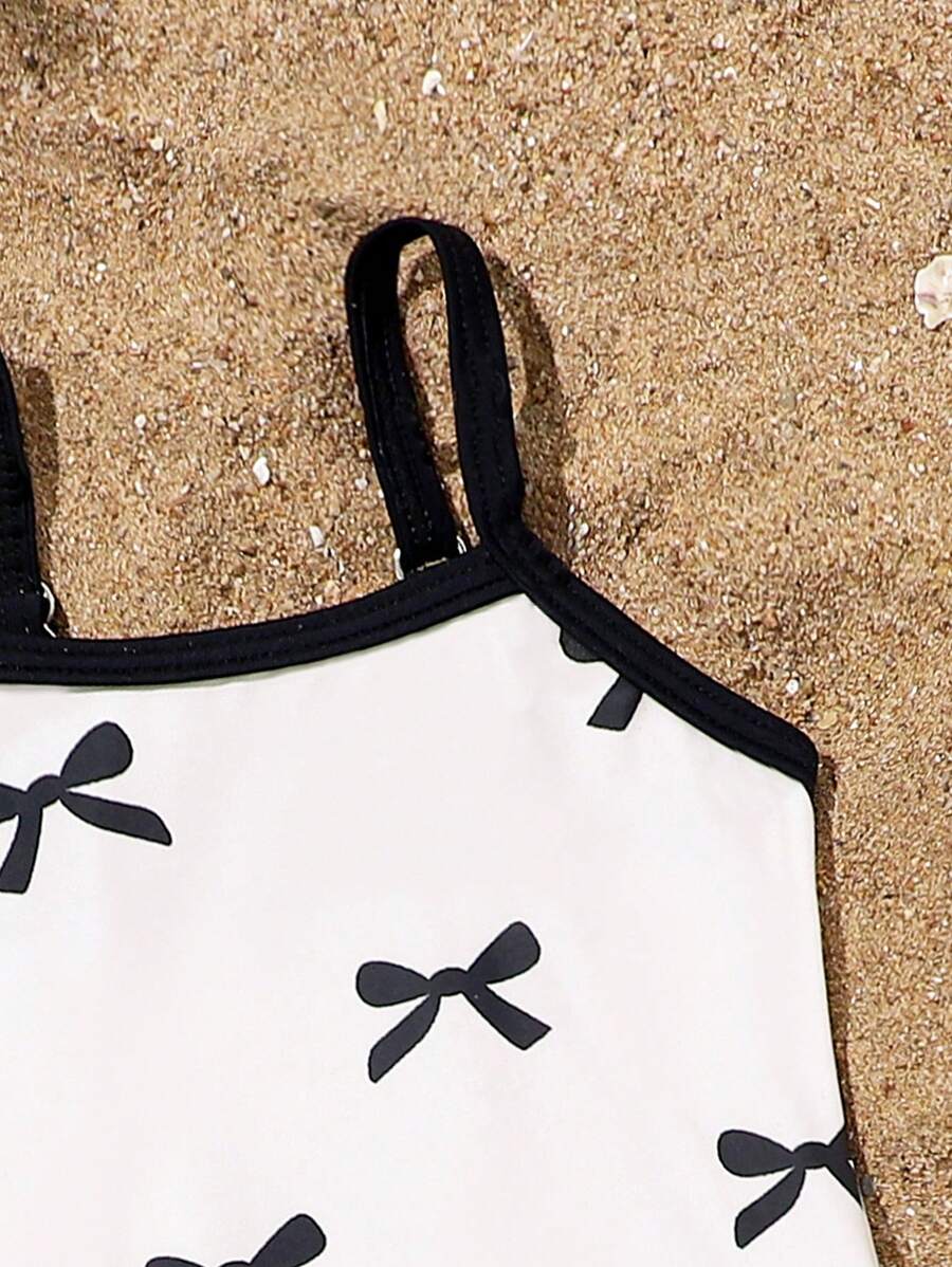 Baby Bow Decor One-Piece Swimsuit with Adjustable Shoulder Straps