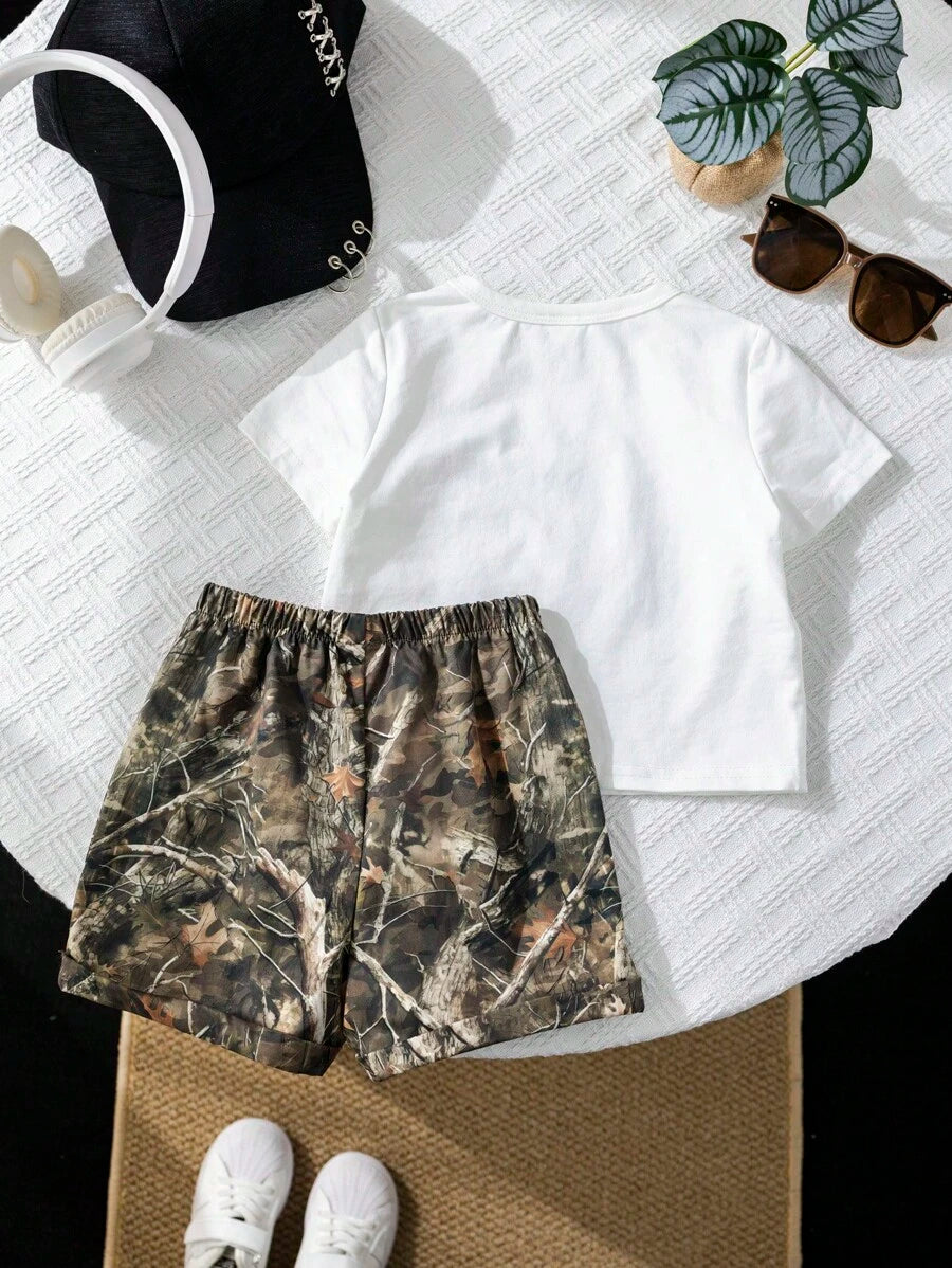 Baby Boy Mothers Day Graphic Tee and Camo Shorts 2 Piece Casual Spring Summer Outfit Set