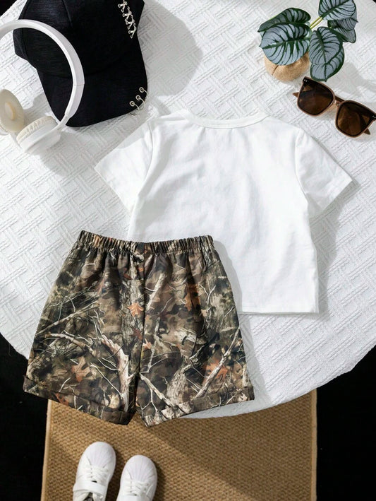 Baby Boy Mothers Day Graphic Tee and Camo Shorts 2 Piece Casual Spring Summer Outfit Set