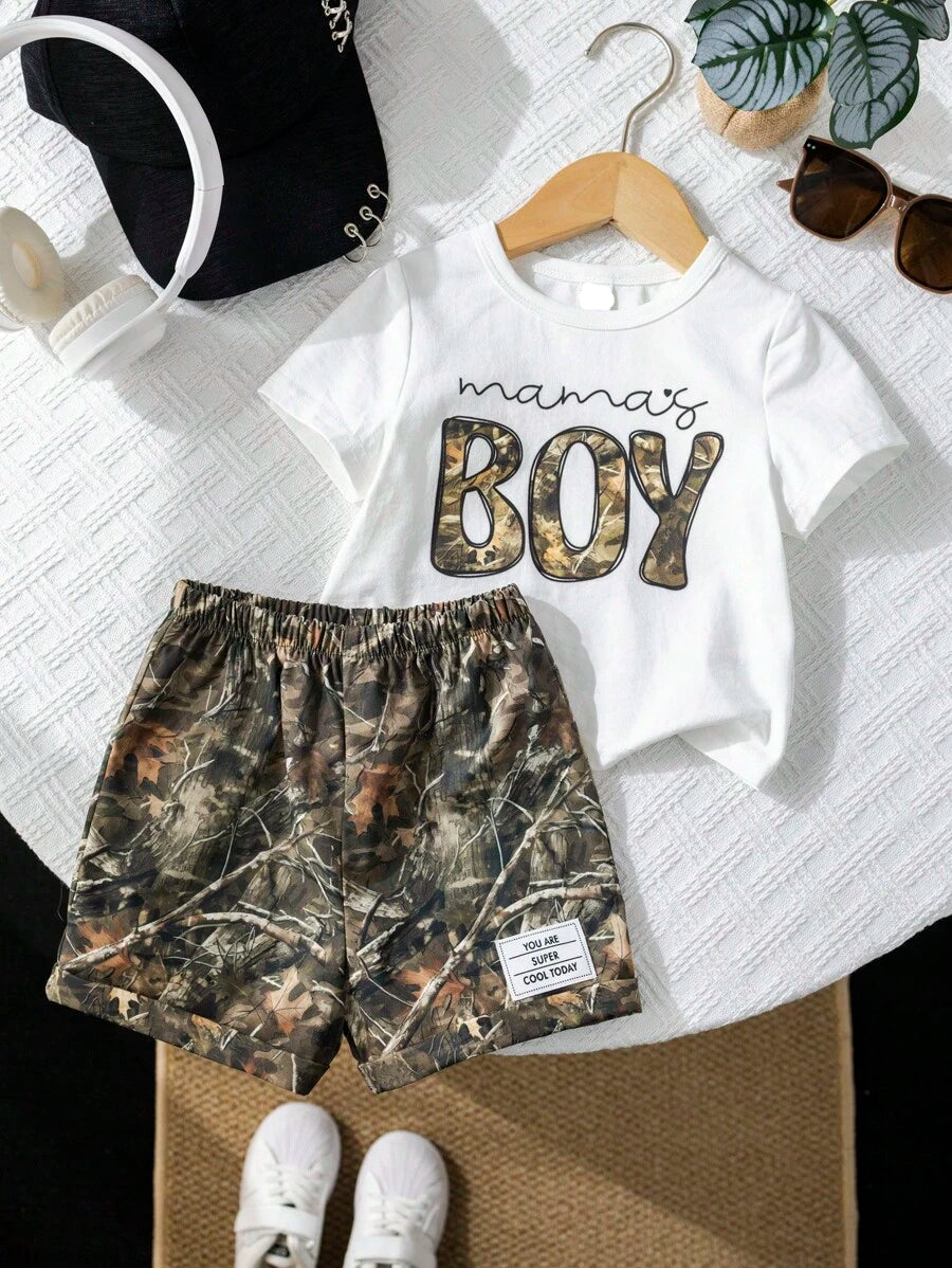 Baby Boy Mothers Day Graphic Tee and Camo Shorts 2 Piece Casual Spring Summer Outfit Set