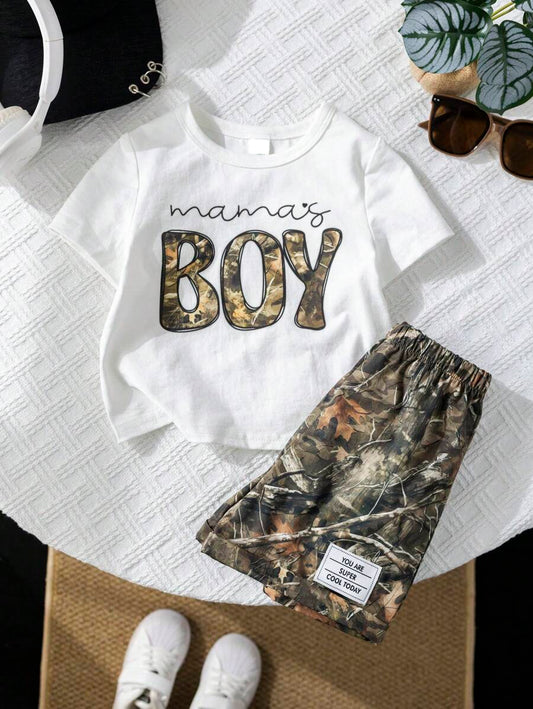 Baby Boy Mothers Day Graphic Tee and Camo Shorts 2 Piece Casual Spring Summer Outfit Set