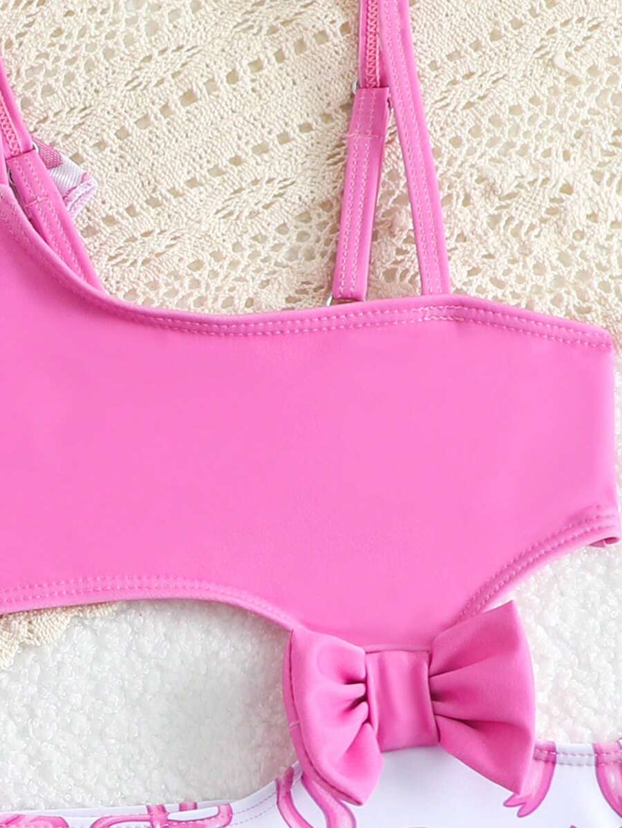 Summer Beach Outfit For Little Girls With Palm Print Swimsuit And Cover Up