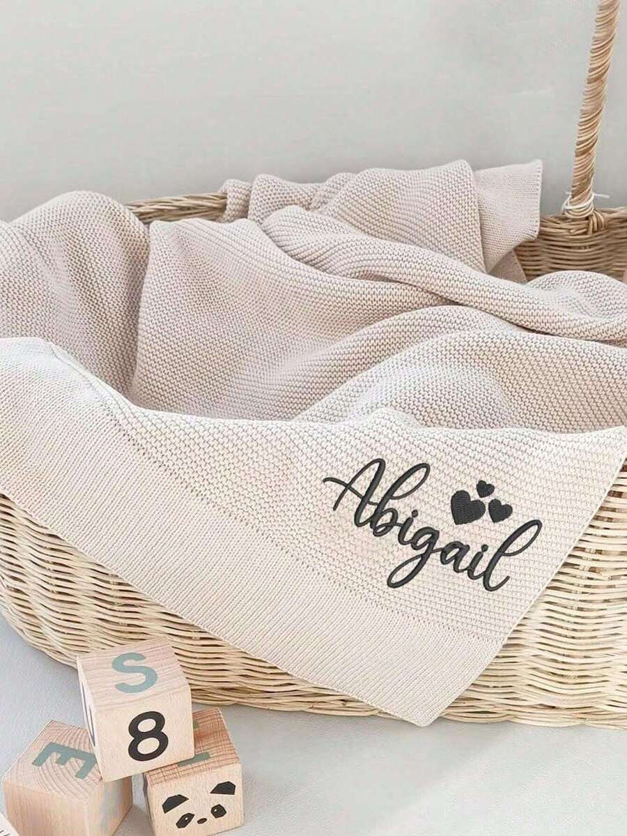 Personalized Kids Knitted Blanket – Custom Name Stroller & Nap Blanket