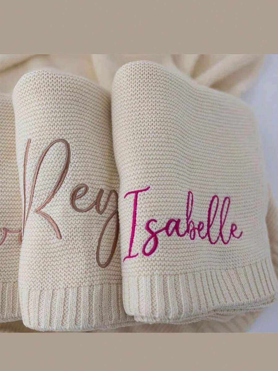Personalized Kids Knitted Blanket – Custom Name Stroller & Nap Blanket