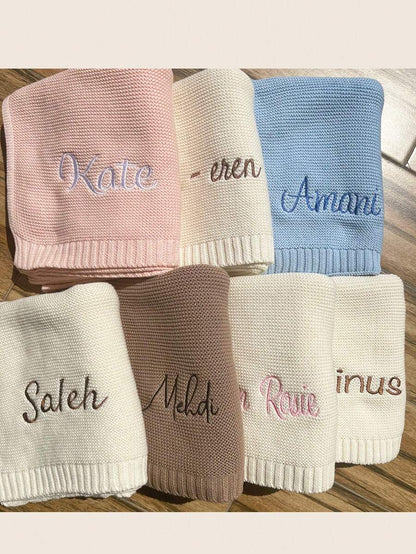 Personalized Kids Knitted Blanket – Custom Name Stroller & Nap Blanket