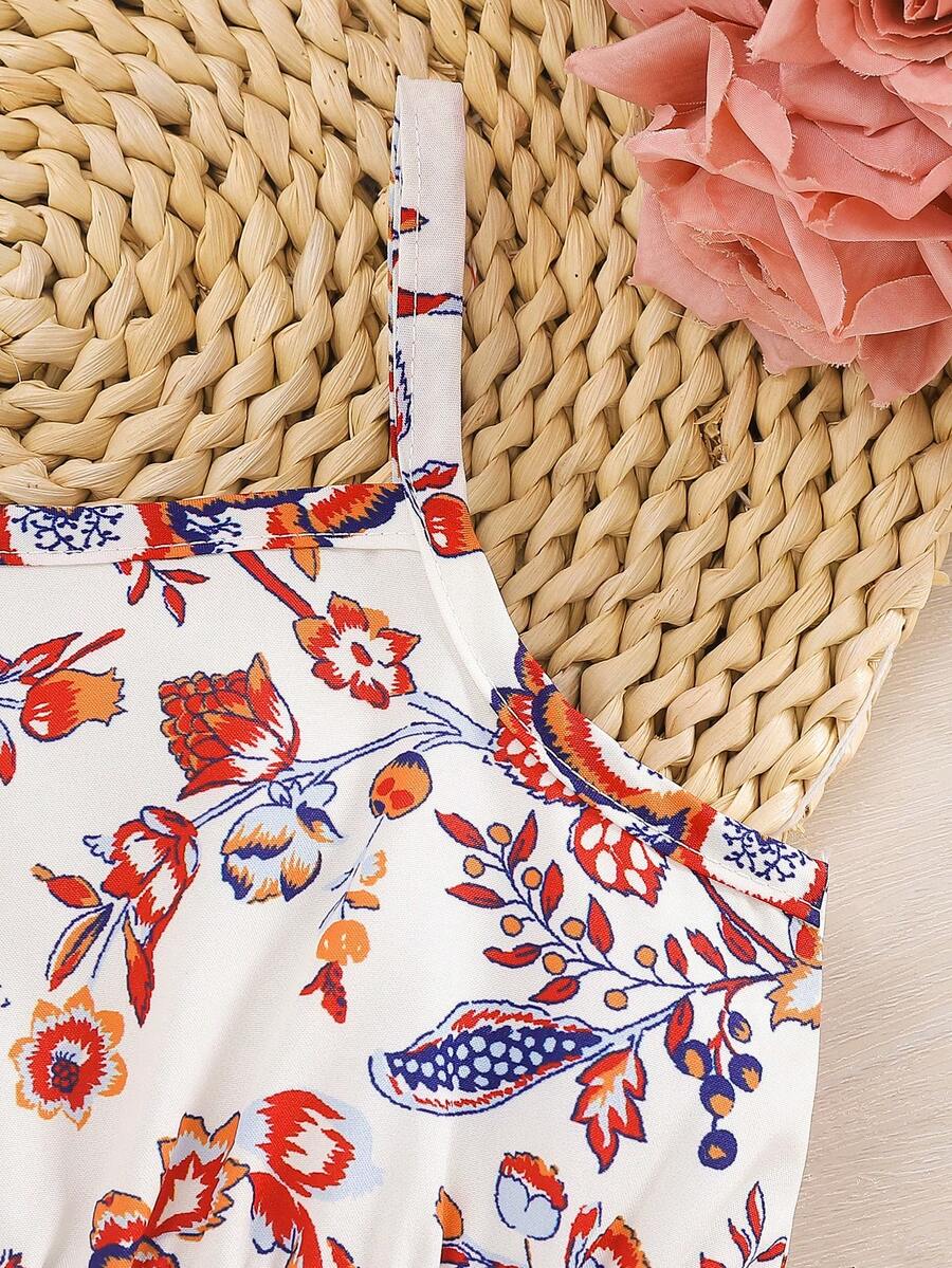 2pcs Baby Girl Floral Print Dress and Hat Set for Spring and Summer Wear