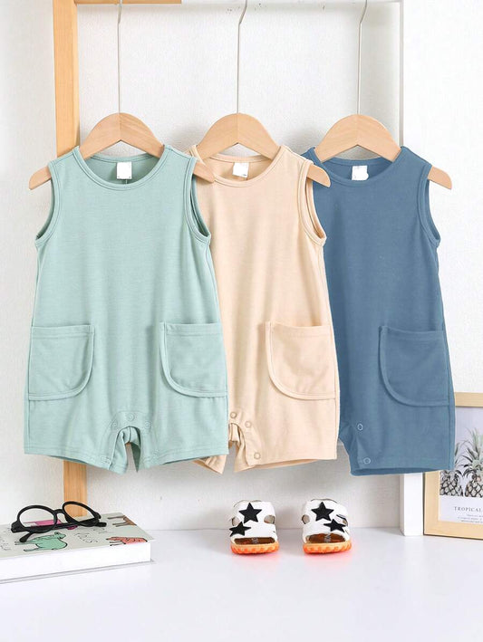 Unisex Newborn Baby Solid Color Knitted Sleeveless Romper 3 Piece Spring Summer Outfit Set