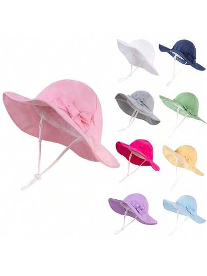 Adjustable Bow Decor Sun Hat for Toddlers and Kids Outdoor Wear