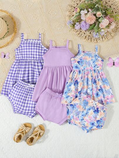 Cute Baby Girls Bib Shorts Set With Skin Friendly Casual Summer Style